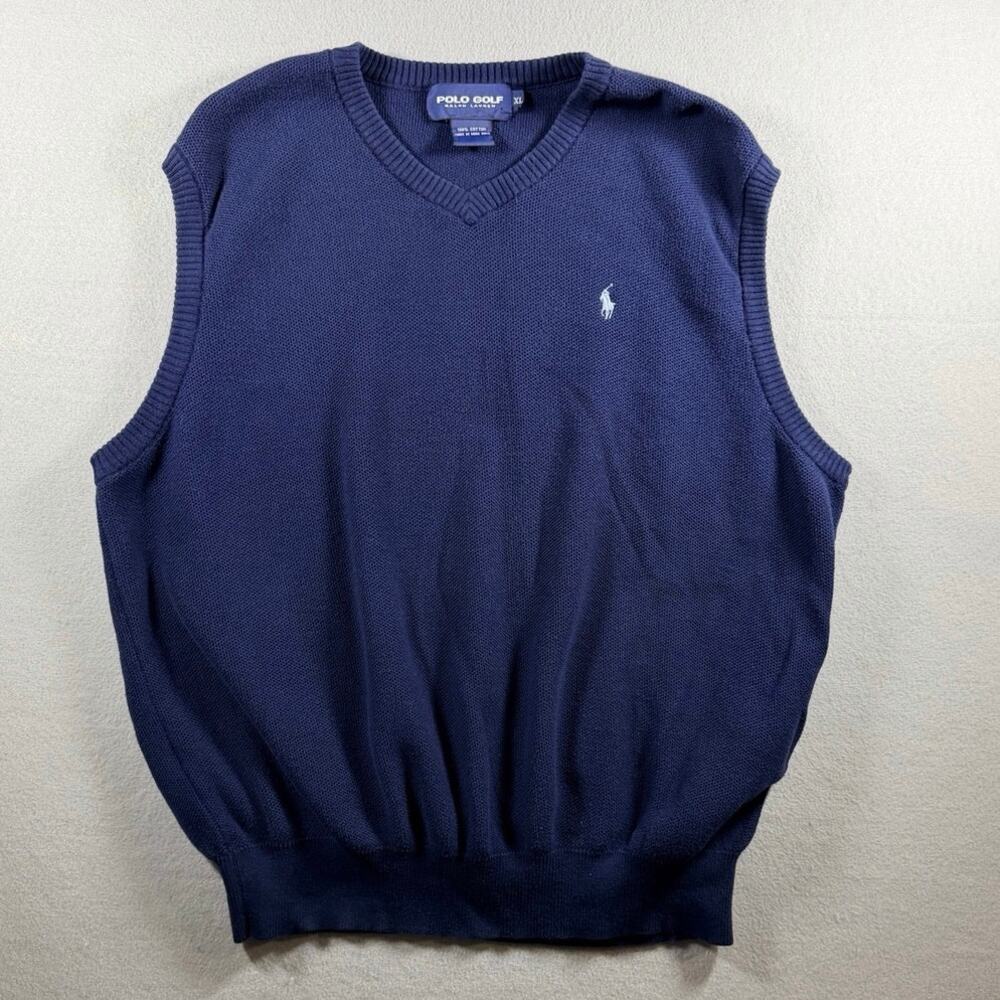 Polo Golf Ralph Lauren Men’s XL Sweater Vest Navy V-Neck Cotton Vintage